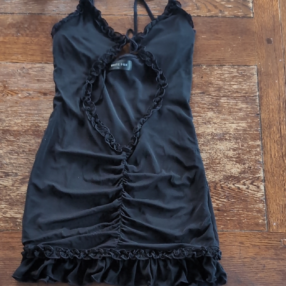 White Fox Black Ruched Dress w/cutout